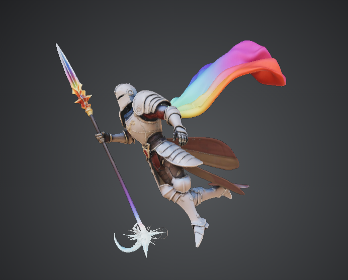 Prismatic Sky Knight – Armoured Spear Warrior with Rainbow Cape