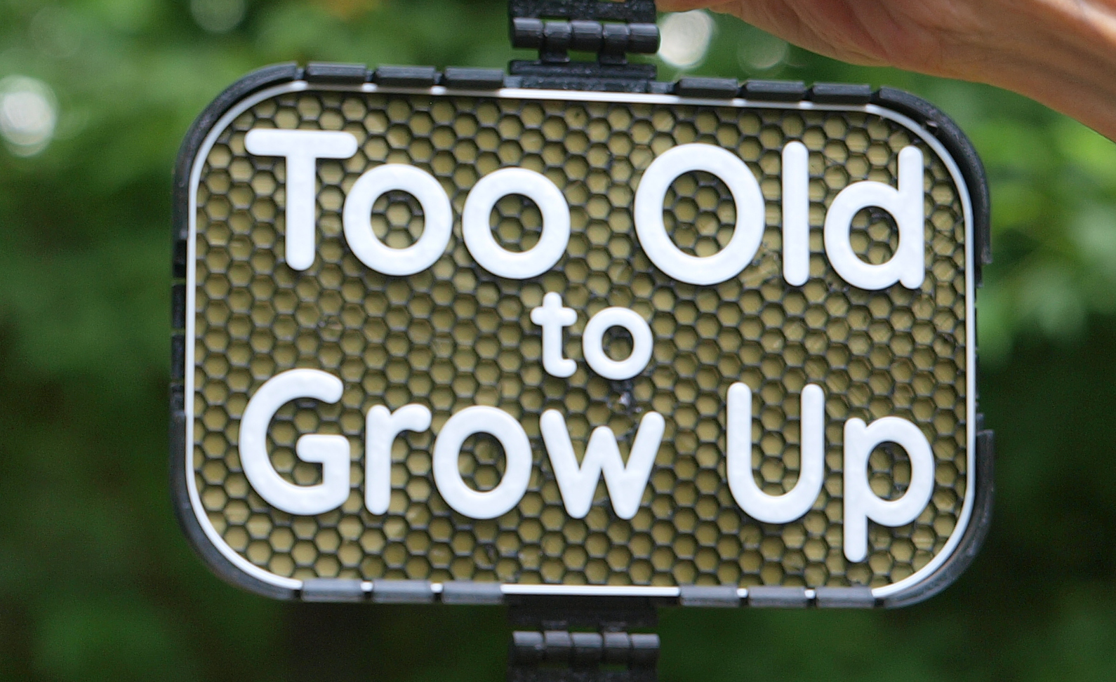 Too Old to Grow Up sign
