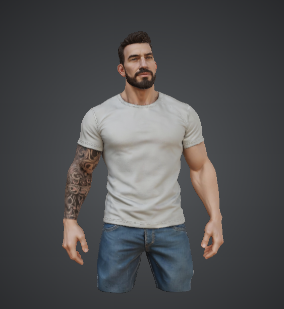 Realistic Tattooed Male Bust – Casual Modern Character in T-Shirt
