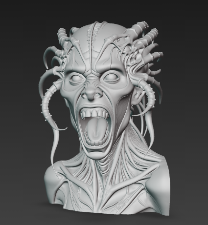 Alien woman Horror Bust  -  3D Printable Monster Head Sculpture  screaming alien bust demonic Gray Alien wearing panties