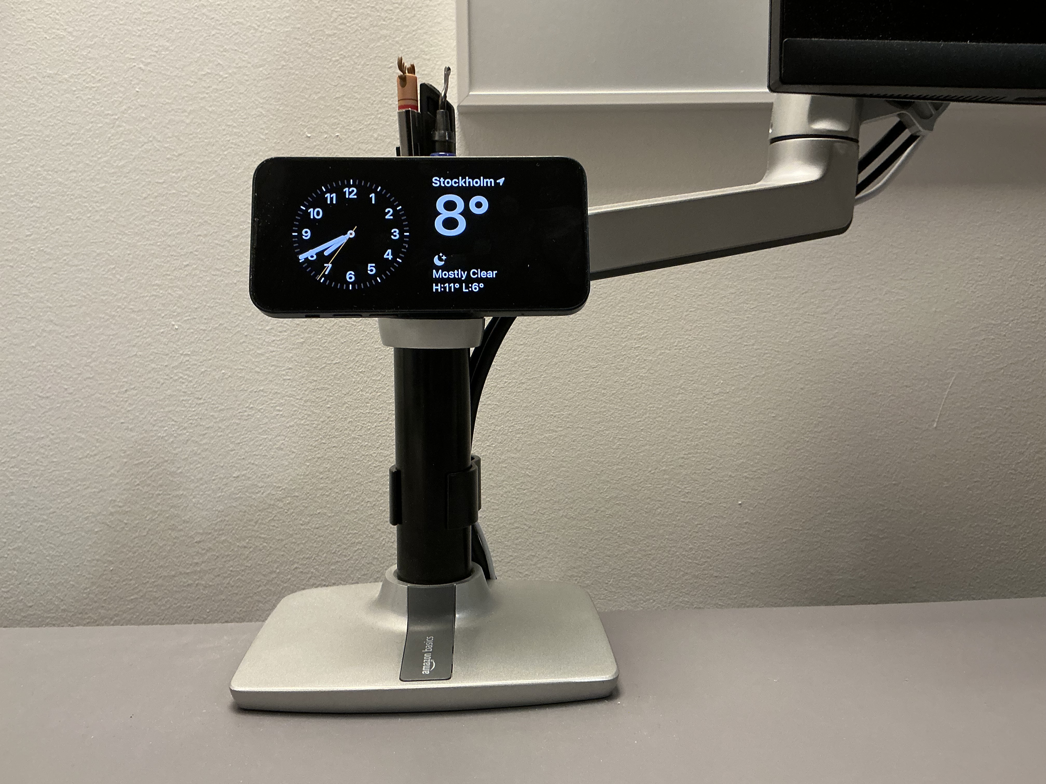 Floating MagSafe iPhone Charger and Pen Holder for VESA Monitor Arm
