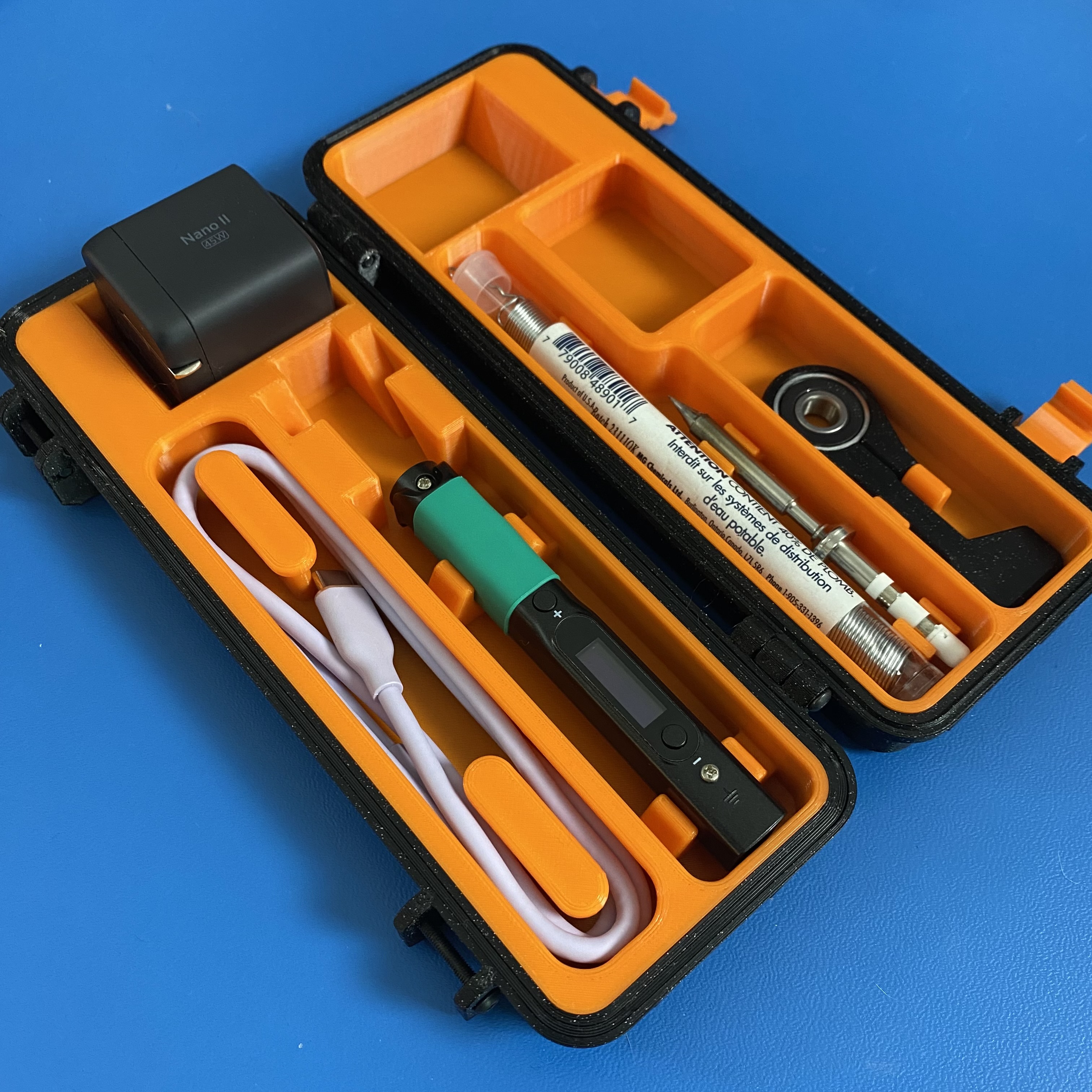 Rugged Multipart Pinecil/TS100/TS80 Case w/ Charging Brick Pocket & Solder Tube Holder