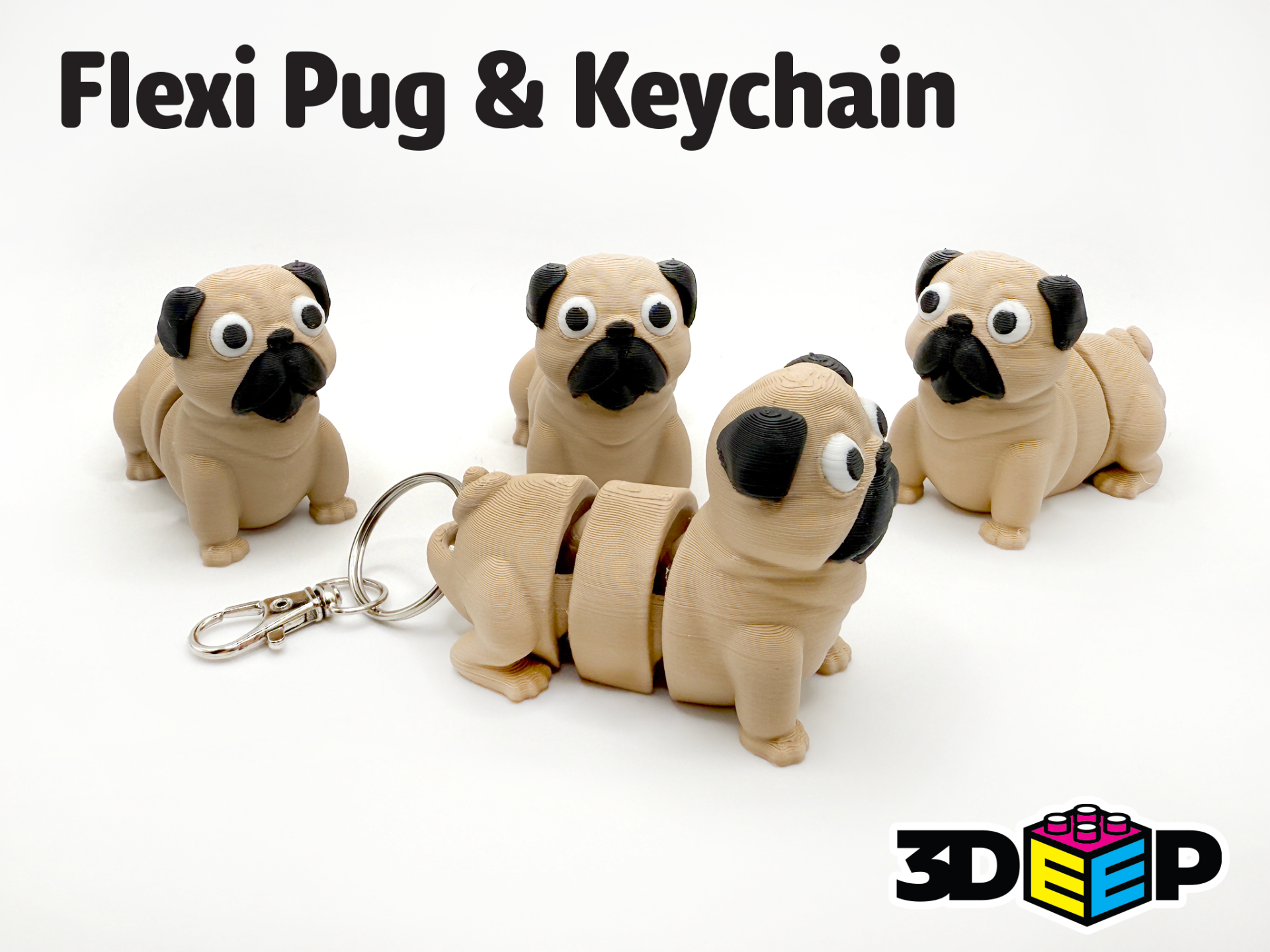 Flexi Pug & Keychain - Print in place No supports