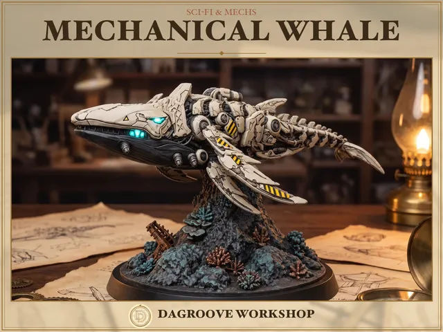 Mechanical Whale Diorama Sculpture, Sci-Fi Decor