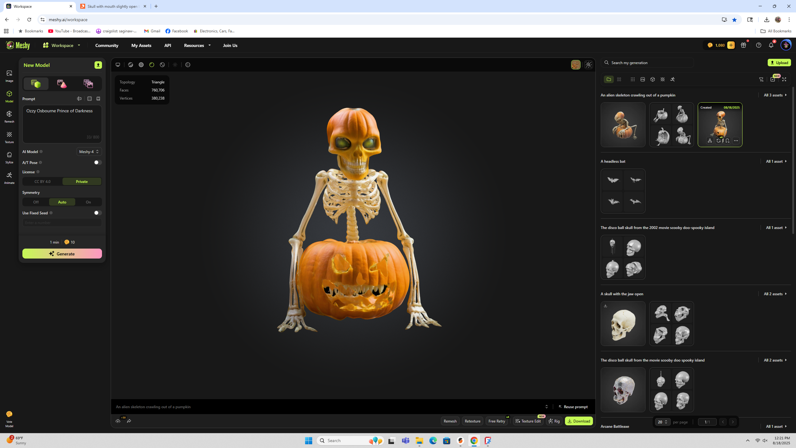 Alien skeleton crawling out of a pumpkin