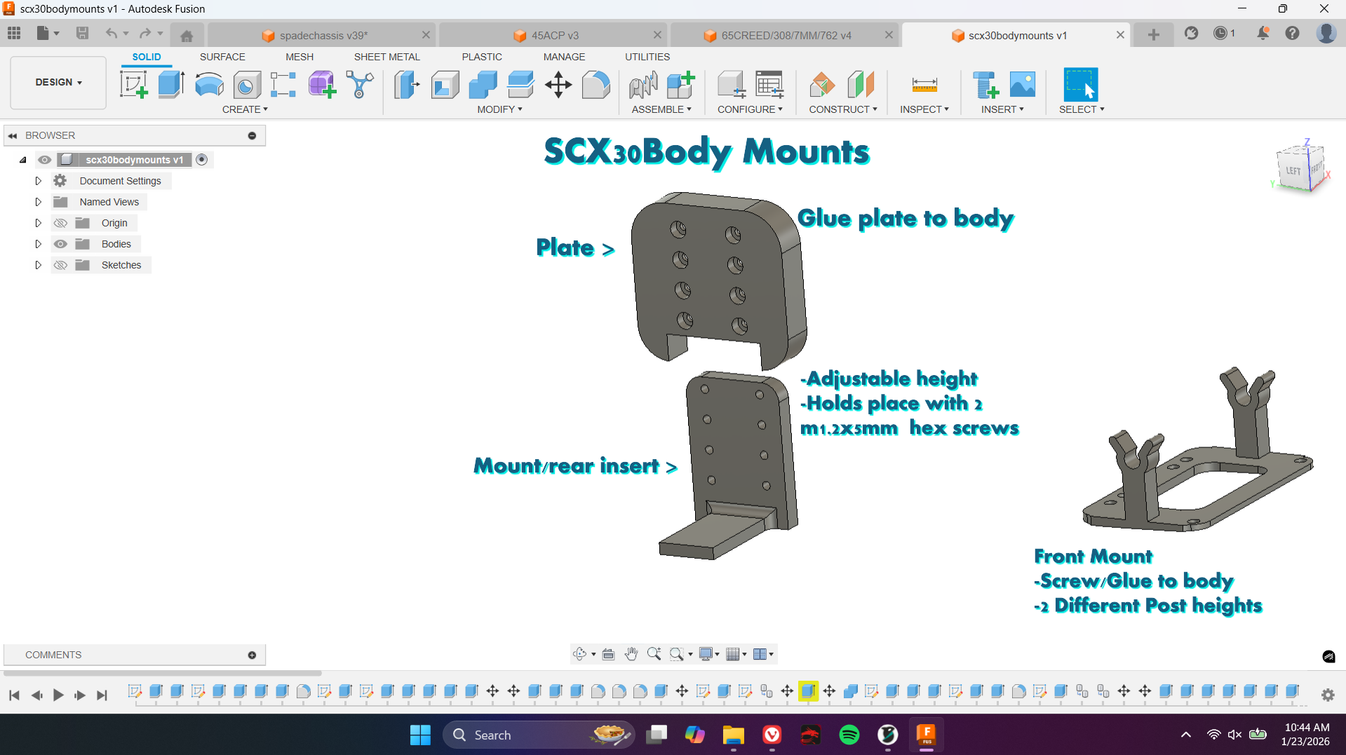 SCX30 Body Mounts (Height options/adjustable rear)