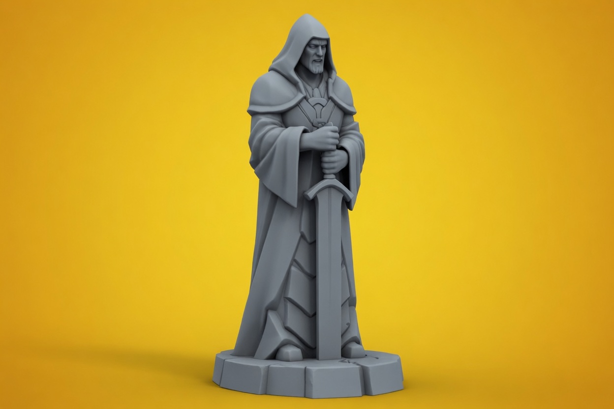 Fantasy Mage Statue Wizard Figure Sword Guardian Sculpture