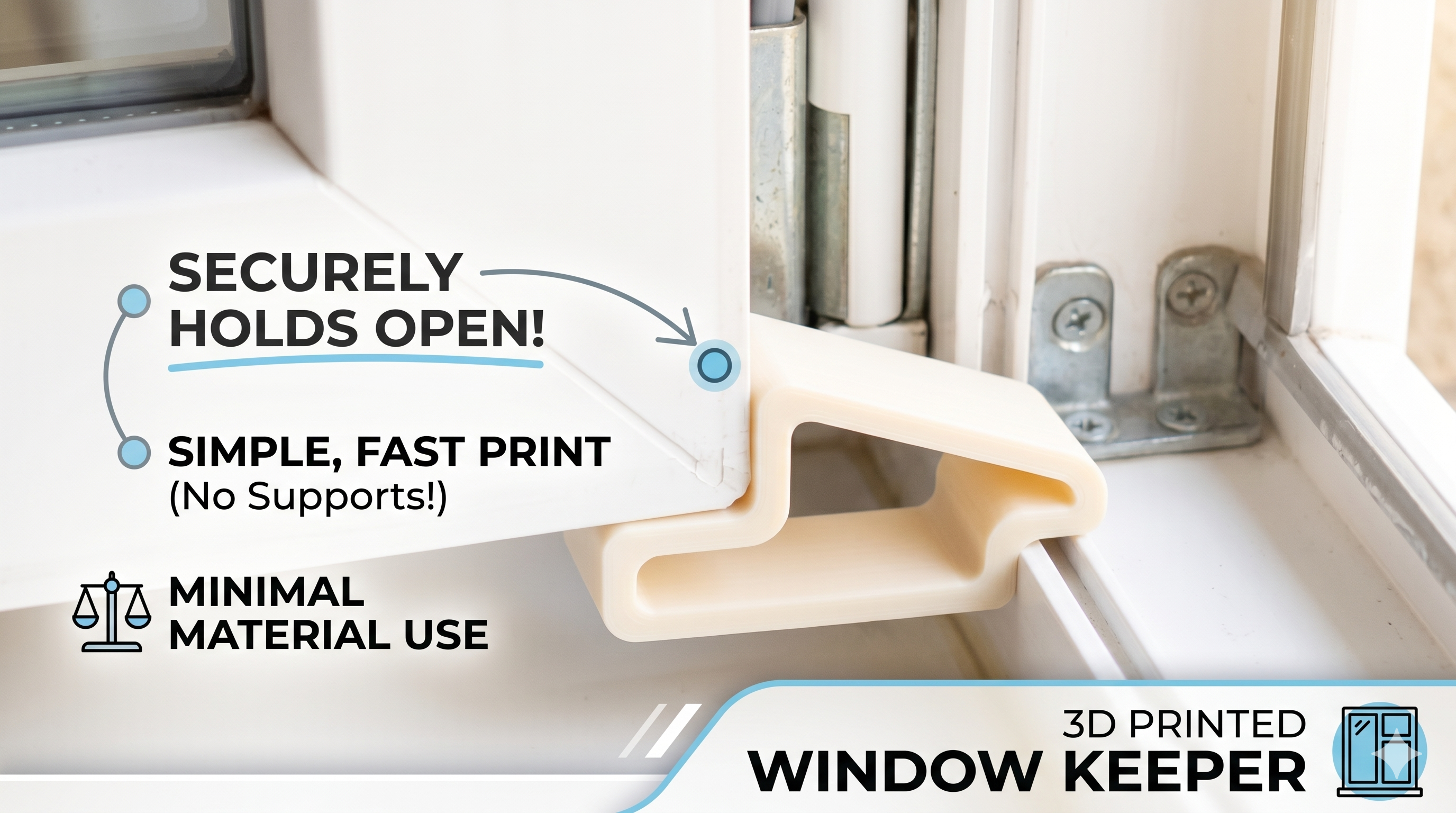 Minimalist open stop Window Keeper / Wedge – Fast Print, No Supports