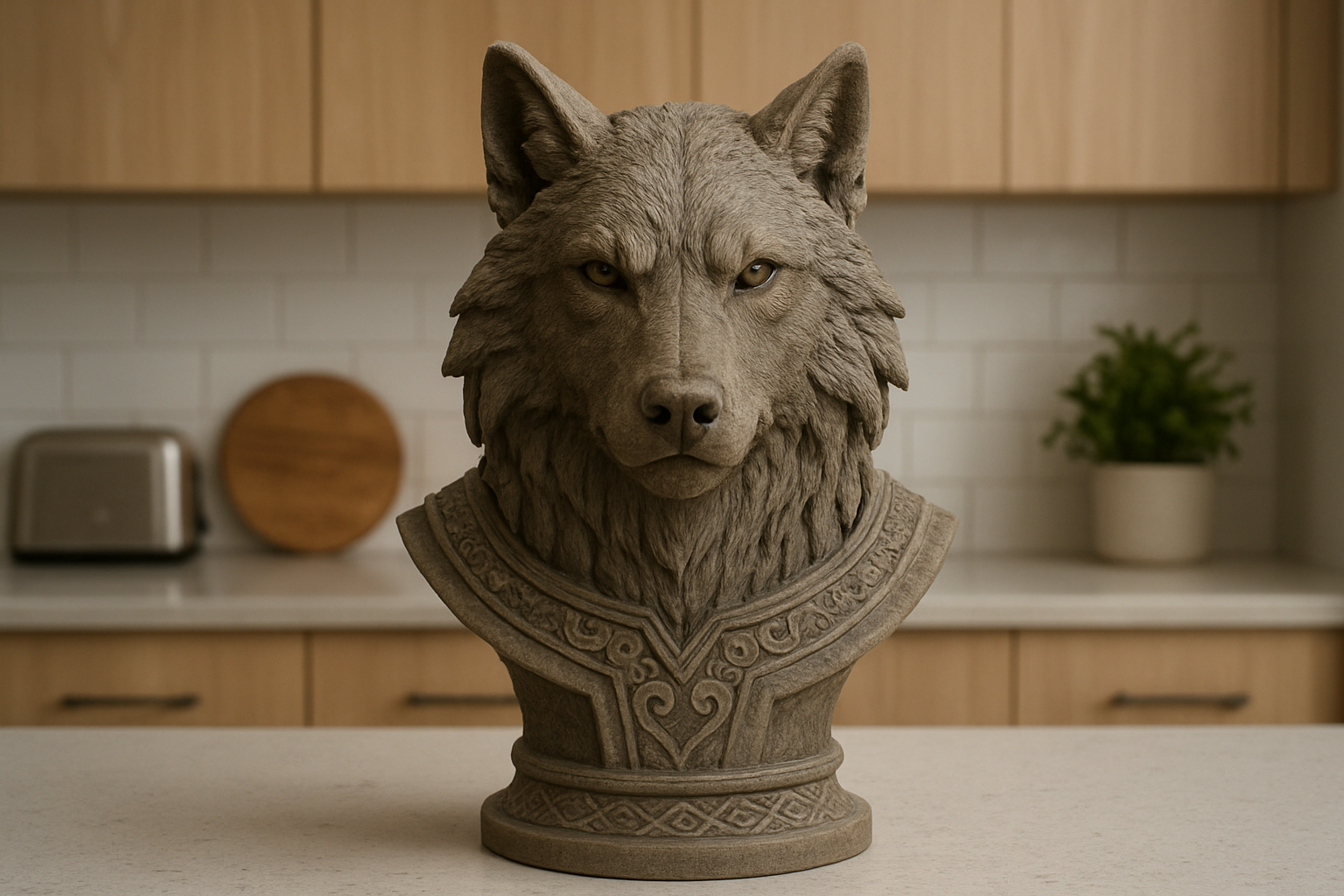 Busto de Lobo Estilo Vikingo – Escultura Decorativa para Impresión 3D