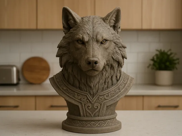 Busto de Lobo Estilo Vikingo – Escultura Decorativa para Impresión 3D