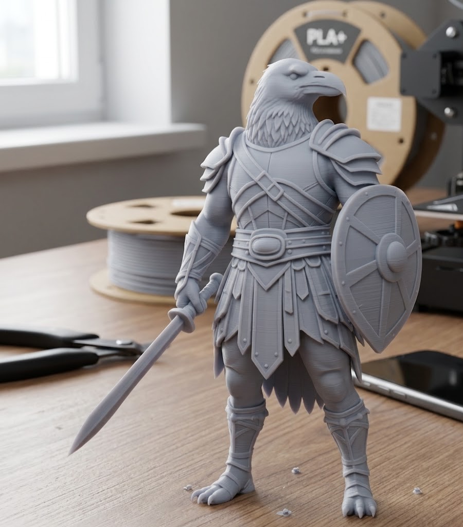 raven warrior with shield and sword 3D model