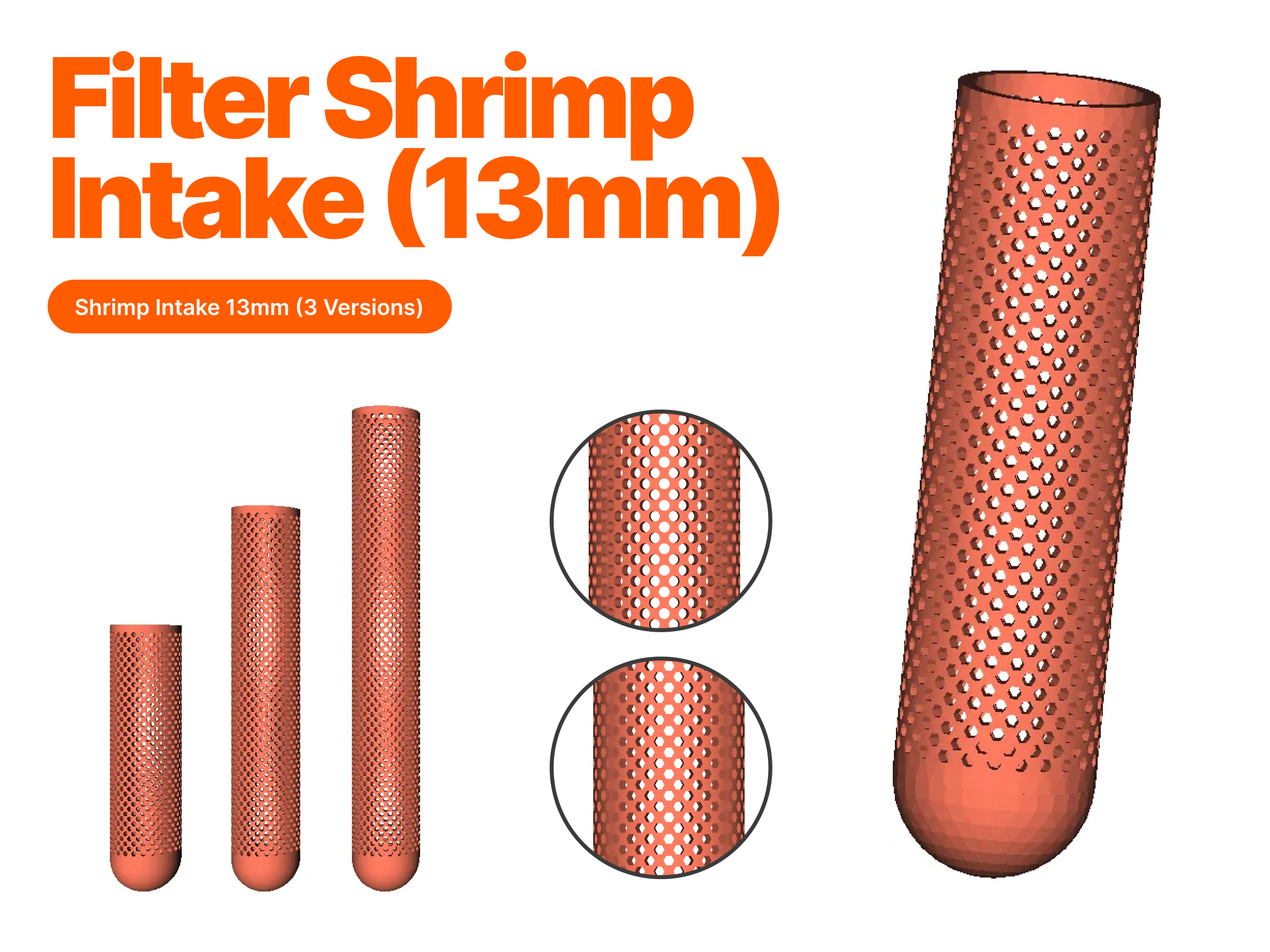 Aquarium filter shrimp intake 13mm (Round and hexagonal holes)