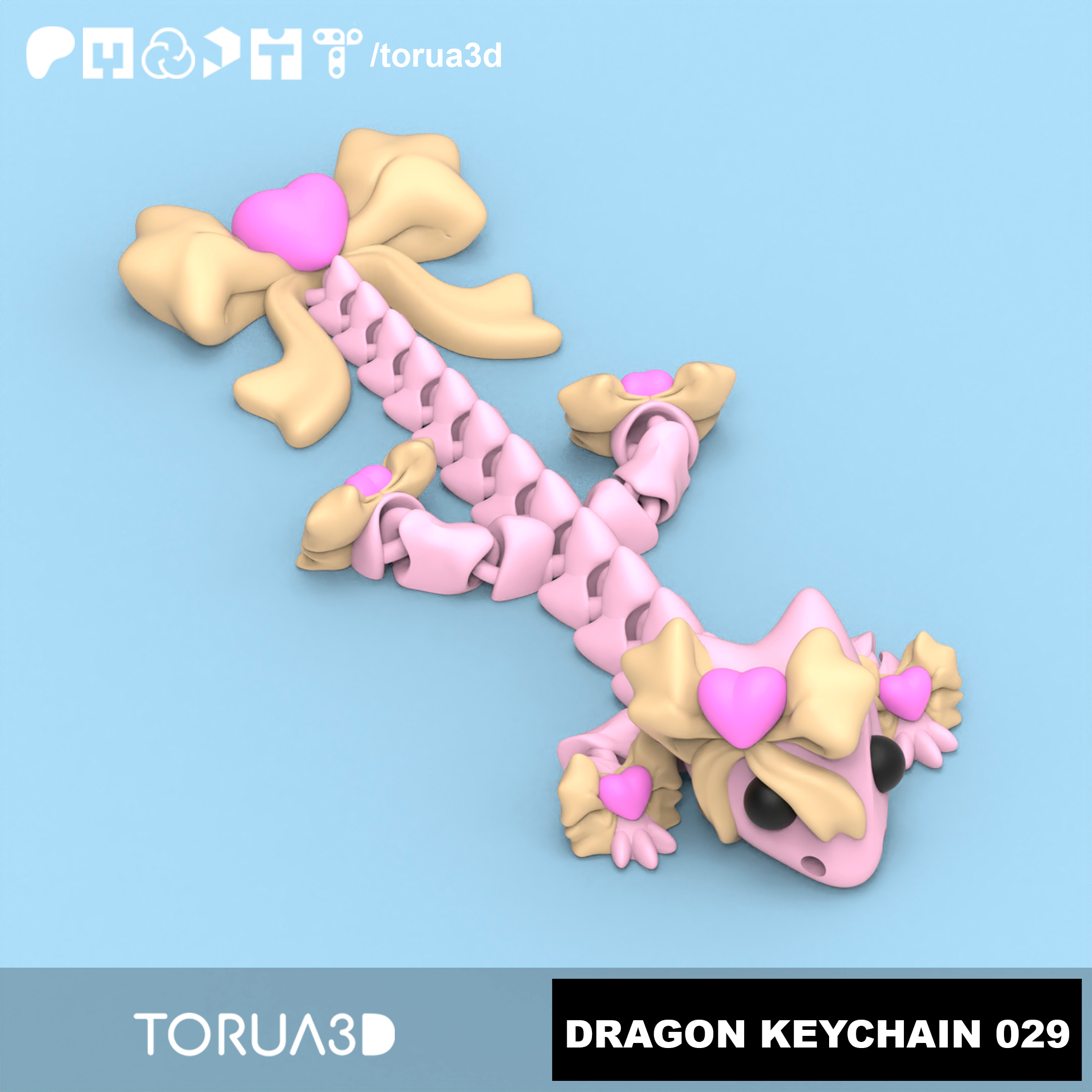 Articulated dragon keychain 029 - Print in place - No supports - Free - 3mf - stl