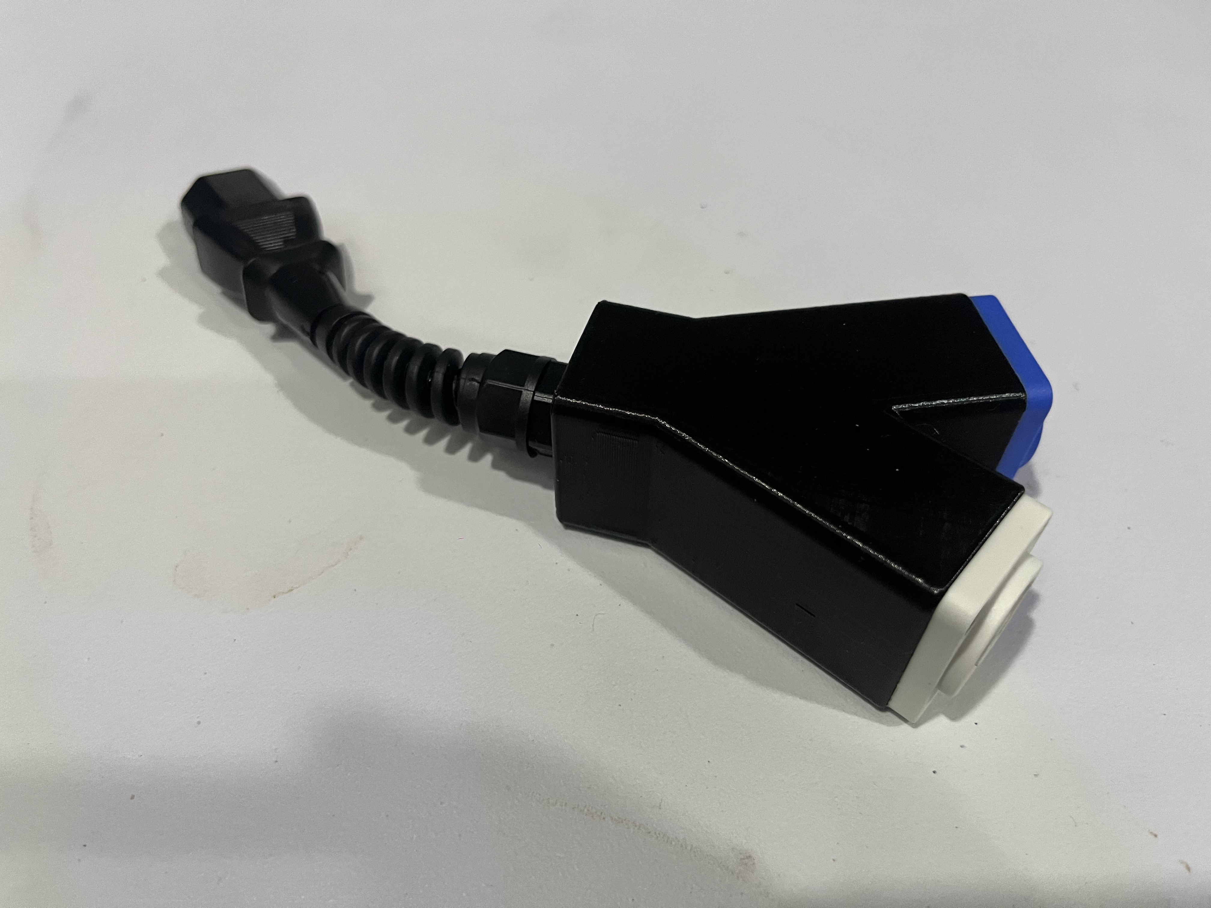 Powercon passthrough to IEC13 "computer plug" with PG7 strain relief