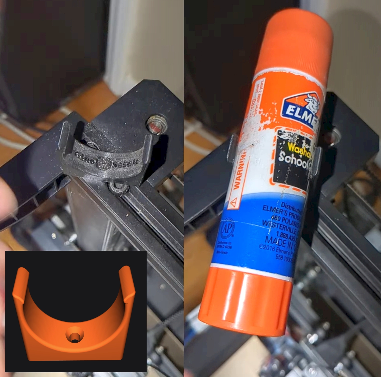 Glue stick holder for 30mm diameter / 40 gram size with countersunk screw hole. For countersunk wood or M3 Machine screws.