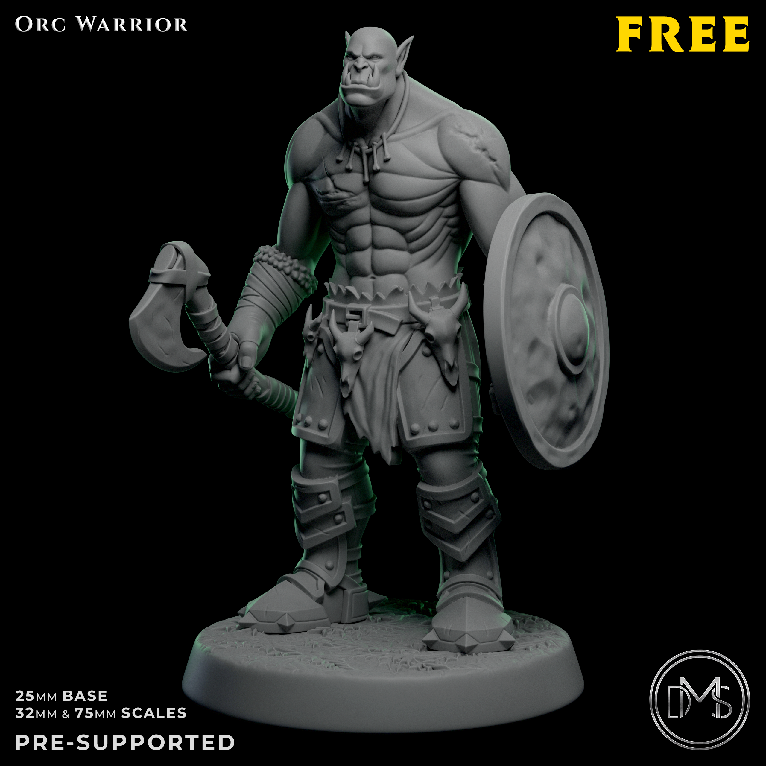 FREE Orc Warrior Miniature | D&D / TTRPG | Pre-Supported 32mm & 75mm