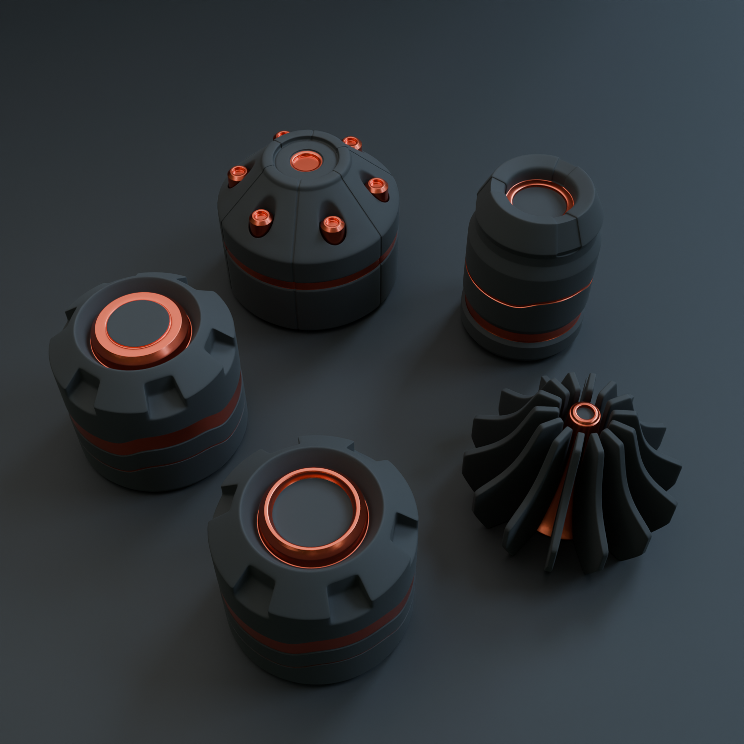 Cyberpunk Trinket Set – 5 Futuristic Mini Table Décor Pieces
