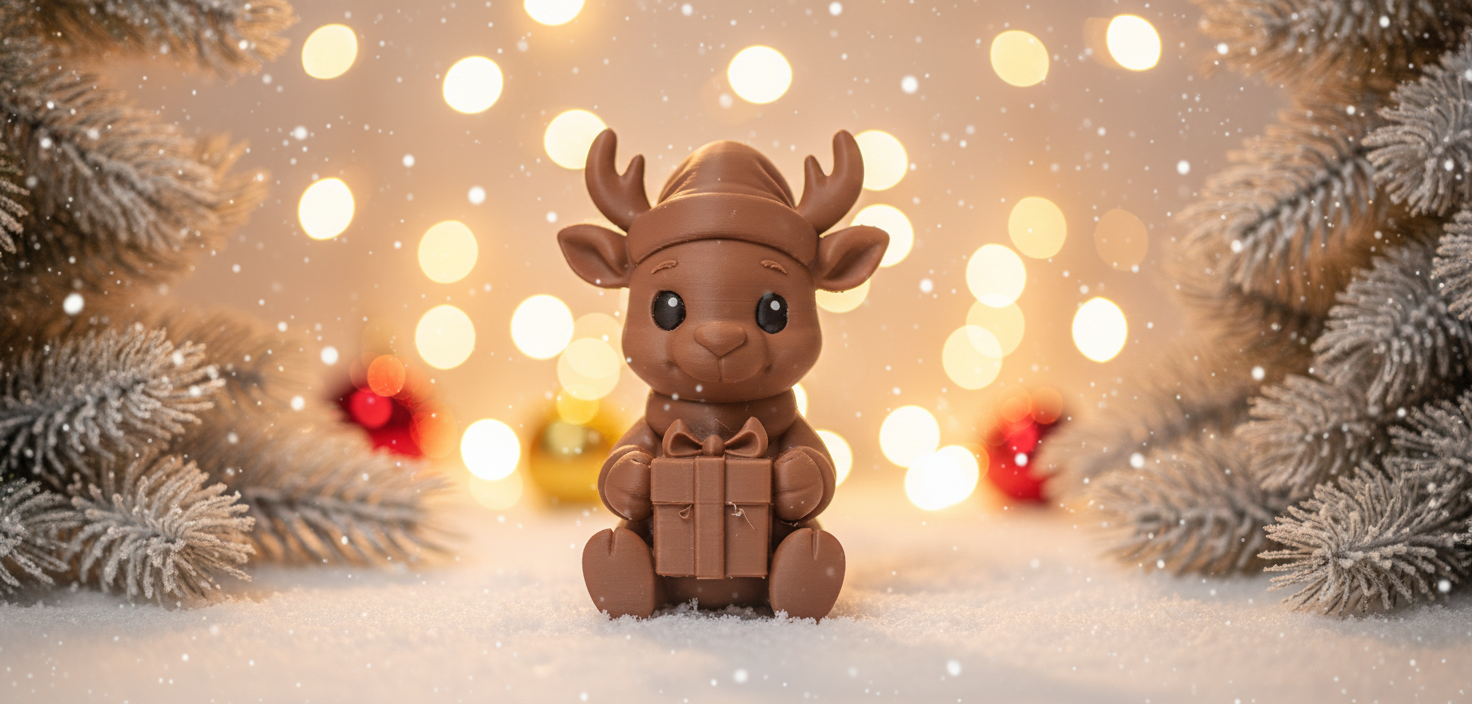 Reindeer with Gift and Hat Christmas Figurine
