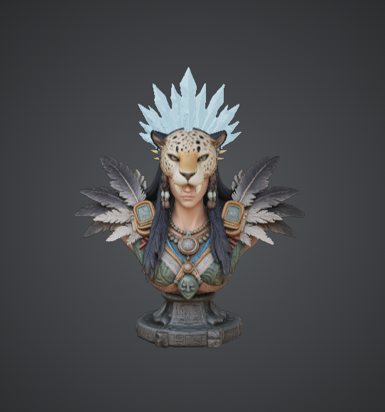 Jaguar Priestess Bust – Tribal Fantasy Shaman with Feather Headdress