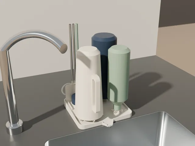 Bottle & Tumbler Drying Rack – Any Bottle Height, Every Drip Runs to One Spout Over the Sink