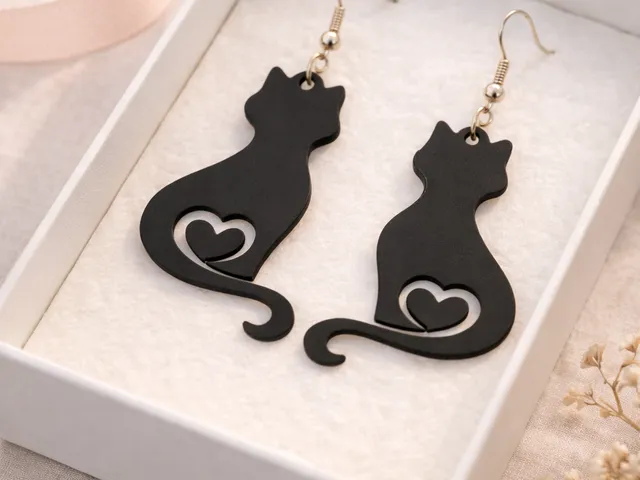 Cat with Heart Earrings