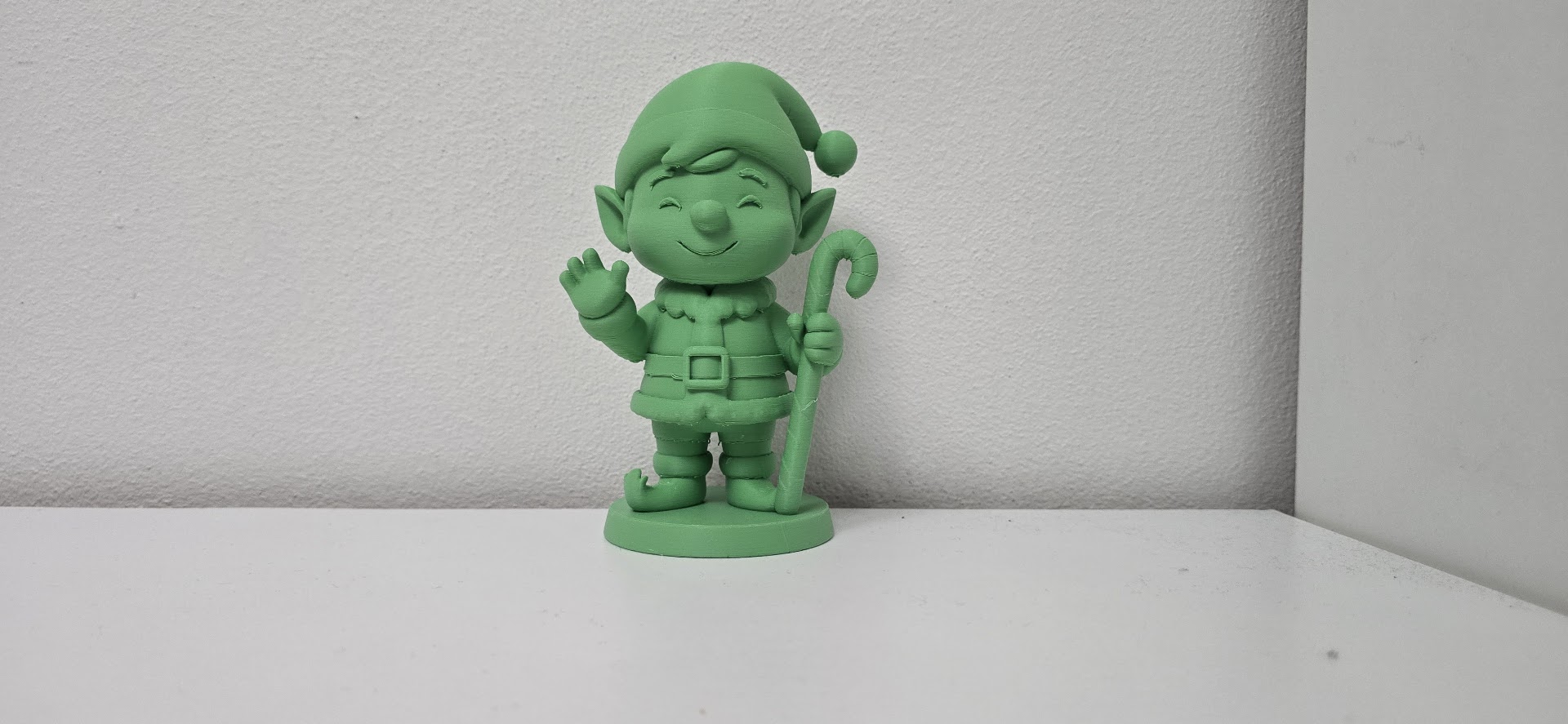 Smiling Elf with Cane Christmas Figurine