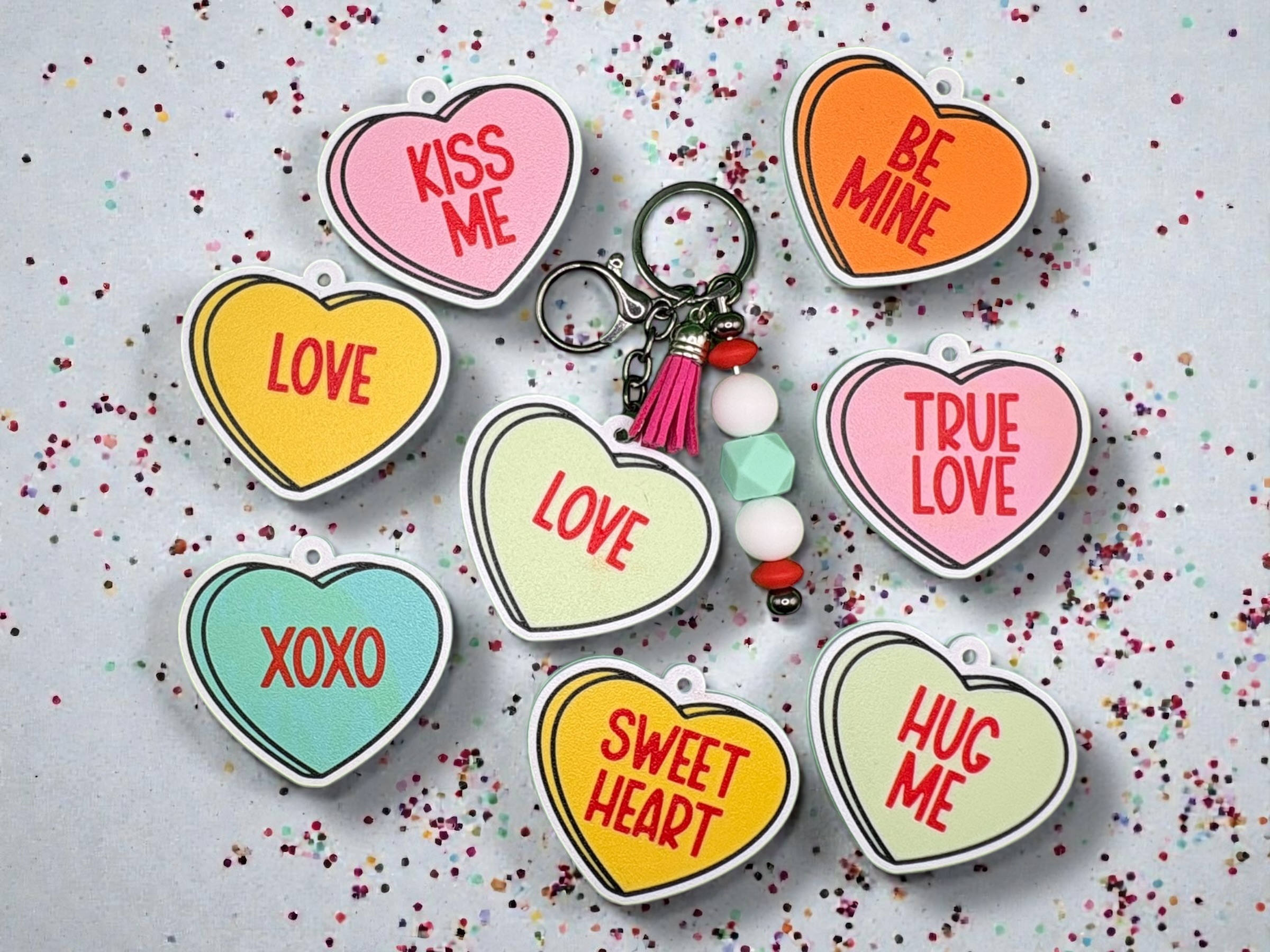 Conversation Hearts Valentine Keychain Set
