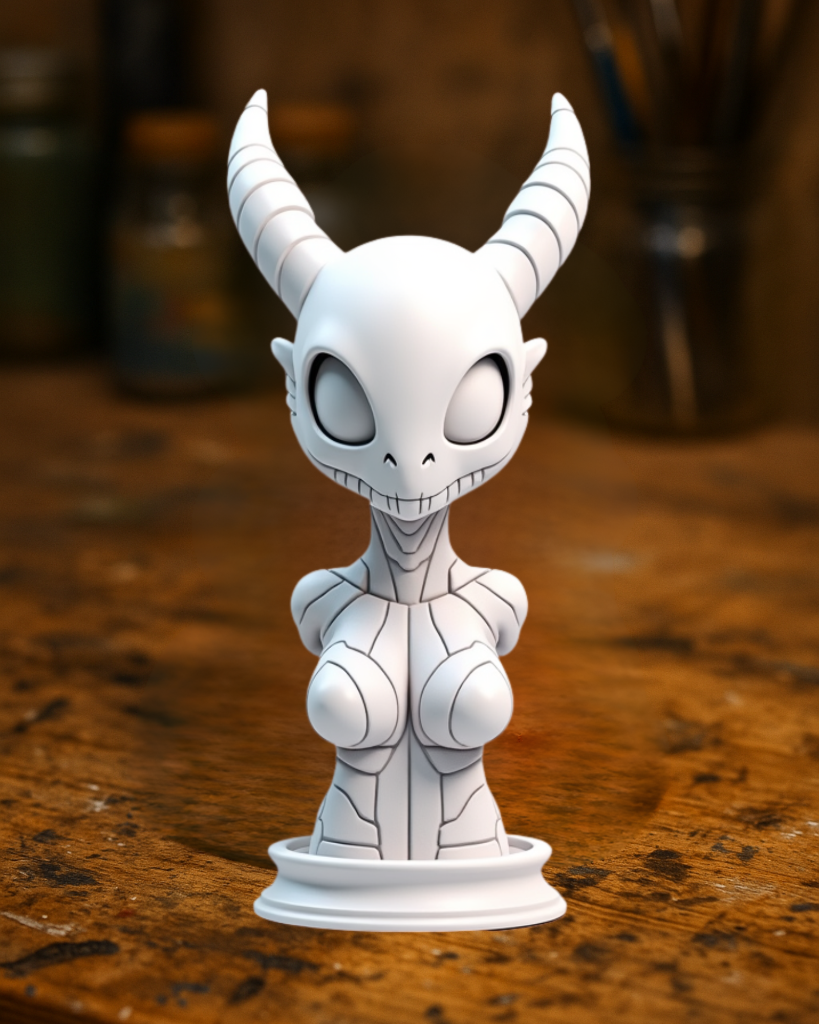Horned Demon Bust – Stylized Fantasy Sculpture