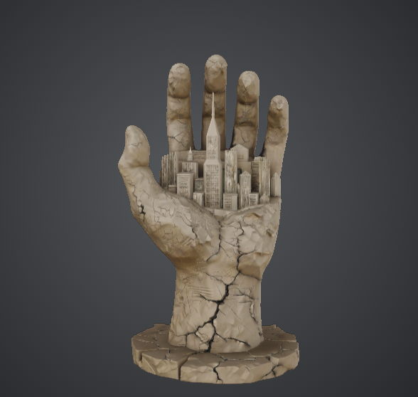 Colossal Stone Hand Holding City