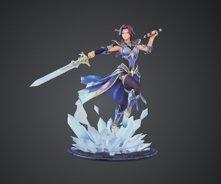 Ice Blade Warrior – Dynamic Female Frost Knight with Crystal Base