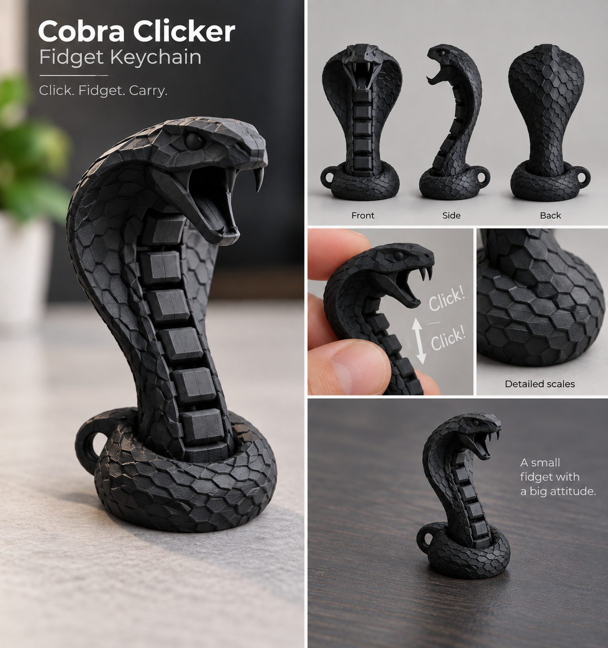 Striking Cobra Figurine - Snake Keychain Charm