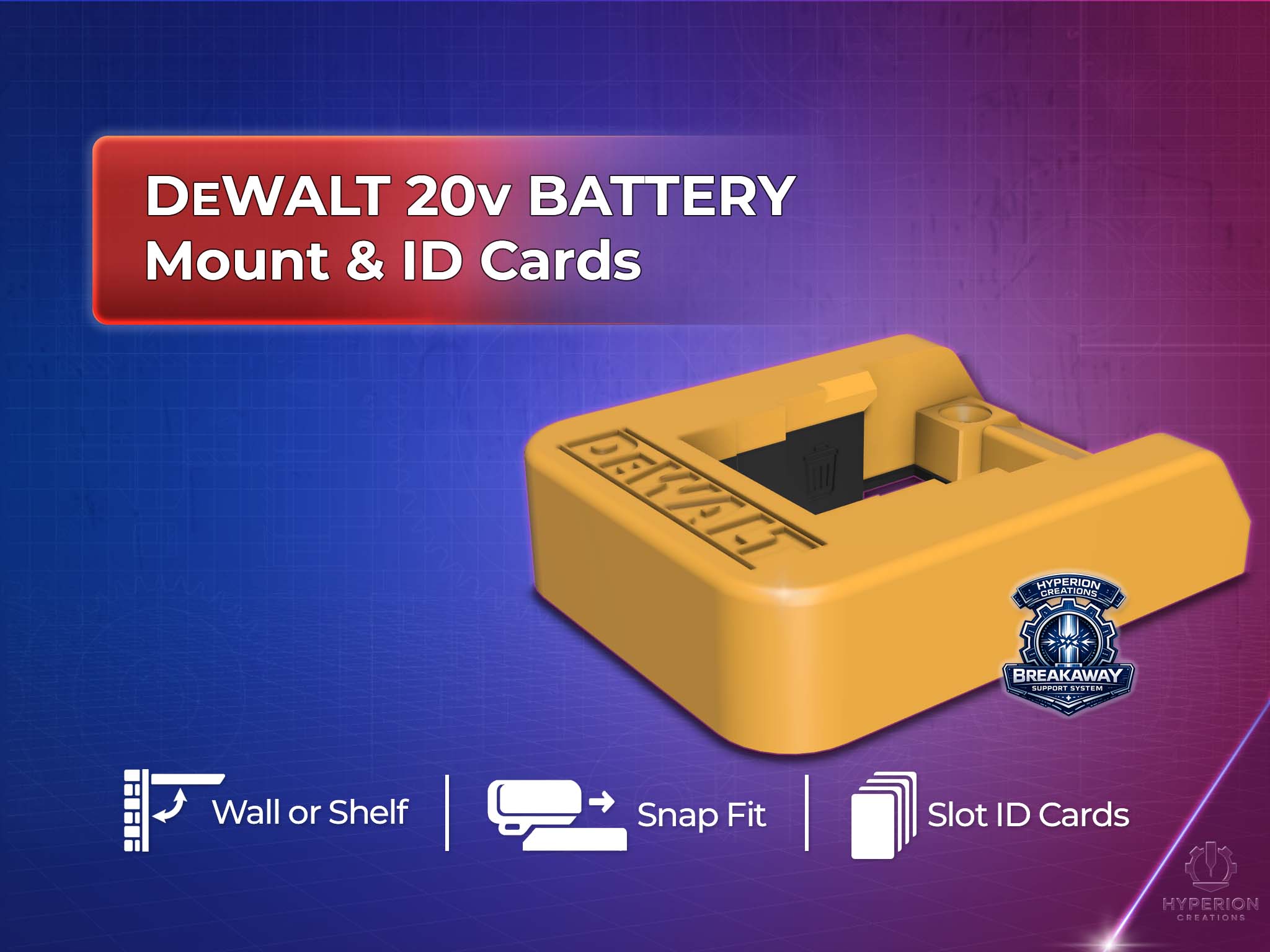 DeWalt 20V Battery Mount w/ID Cards