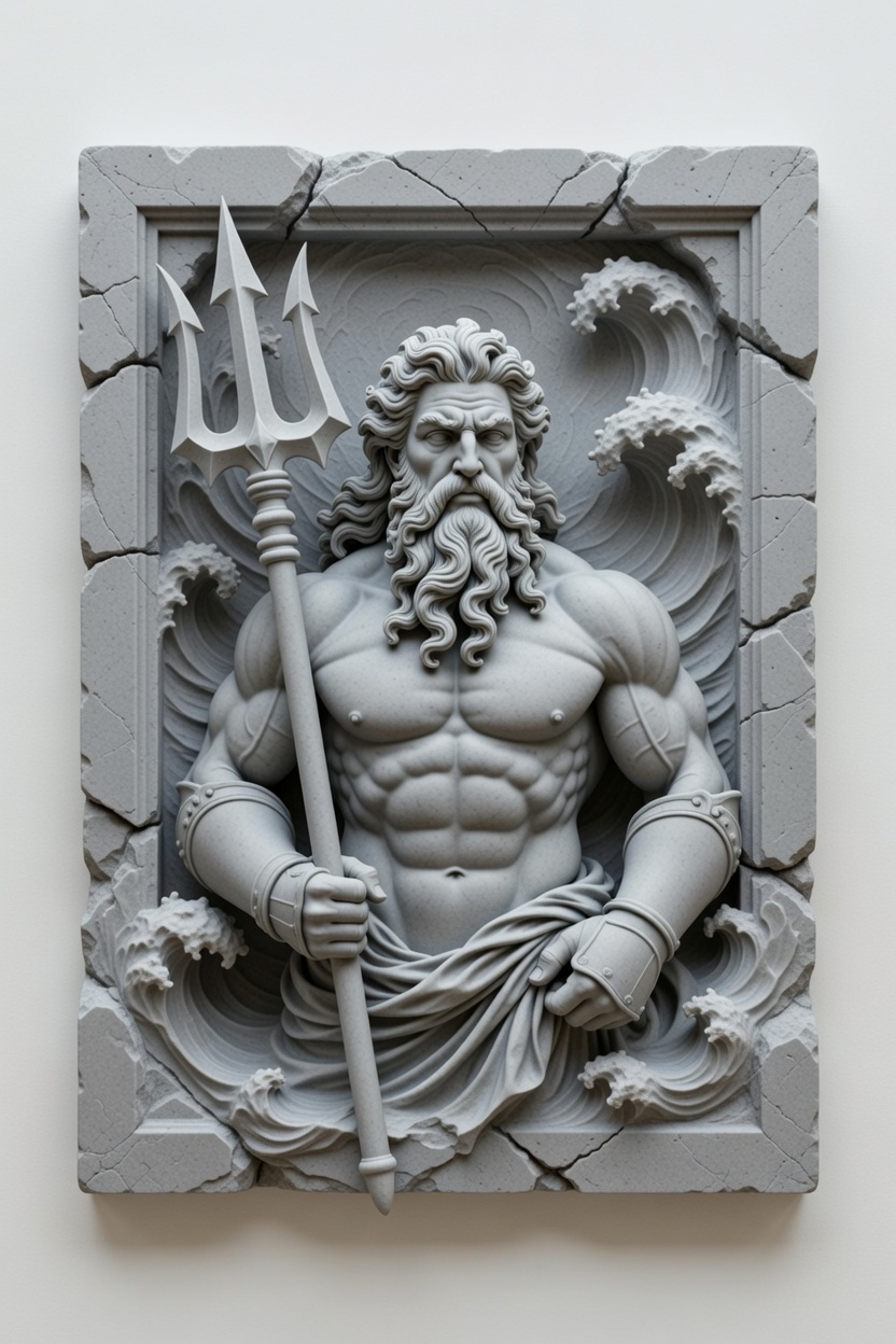Poseidon Greek God Bas Relief Wall Sculpture – 3D Printable STL