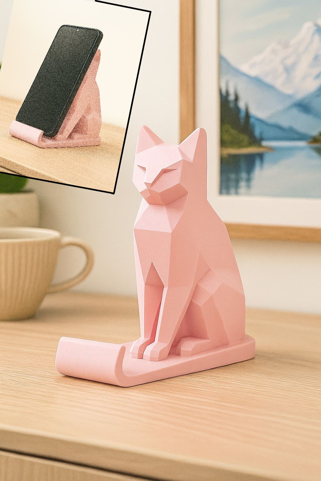 Smartphone low poly holder - (NO SUPPORTS!) - cat phone holder FIXED
