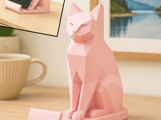 Smartphone low poly holder - (NO SUPPORTS!) - cat phone holder FIXED