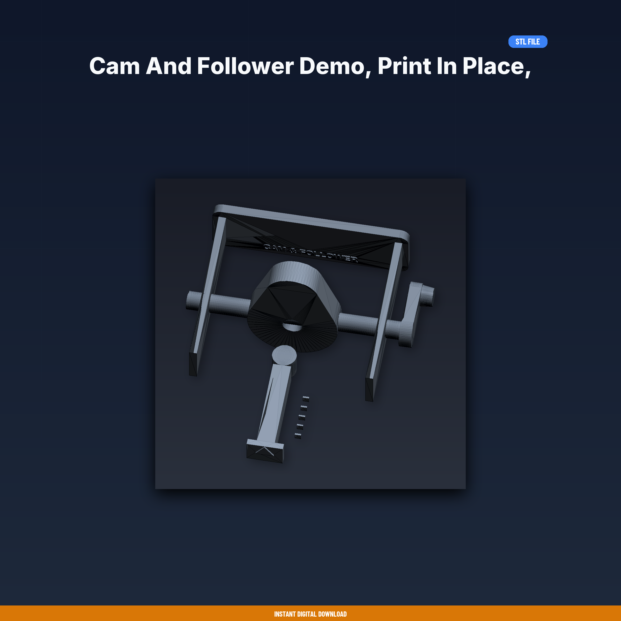 Cam and Follower Demo, Print in Place, Pear Shaped Cam, Vertical - 3D Printable STL File