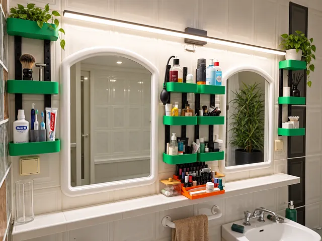 Modular Rail-Mounted Bathroom Shelf System