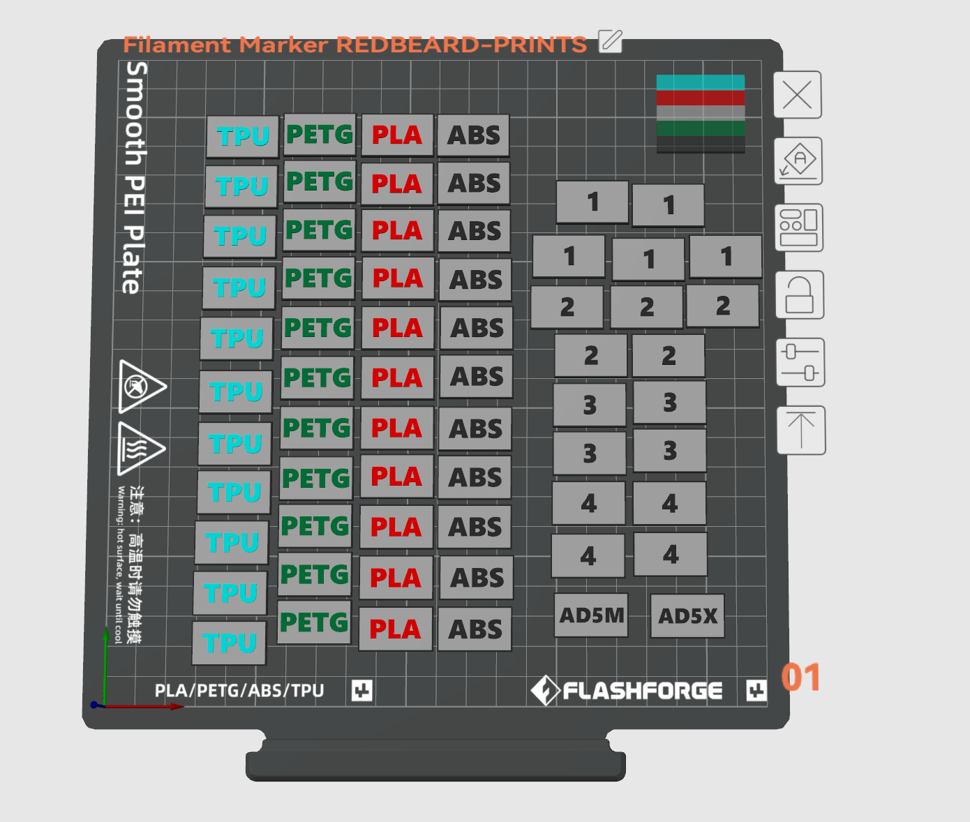Filament Marker for Velcro UPDATE V3 with TPU & Nozzle sizes Ideal for Printer, Dryer / Drybox / Shelf Markings MULTICOLOR