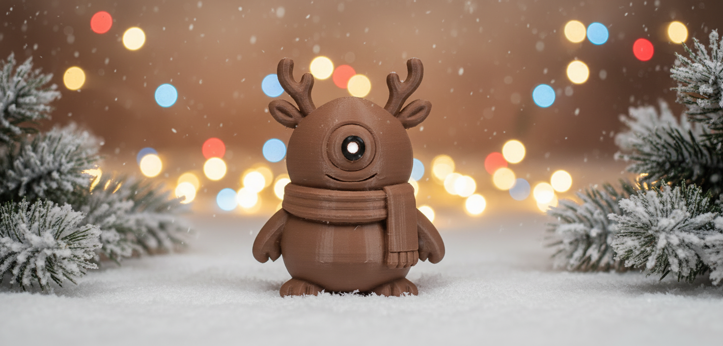 Cyclops Reindeer with Scarf Christmas Figure