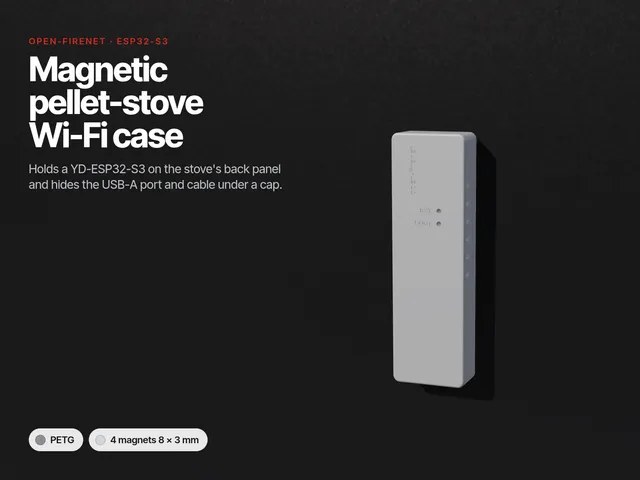 open-firenet ESP32-S3 Magnetic Case for Pellet Stoves (YD-ESP32-S3, Hides the USB-A Port)