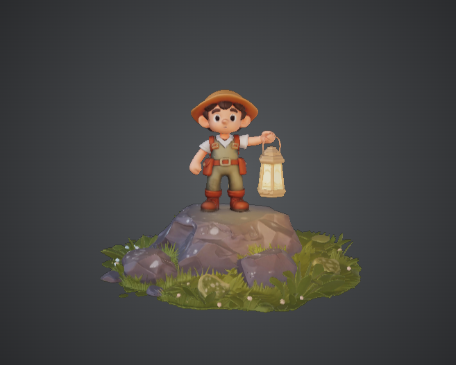 Cute Young Explorer with Lantern – Adventure Boy Figurine