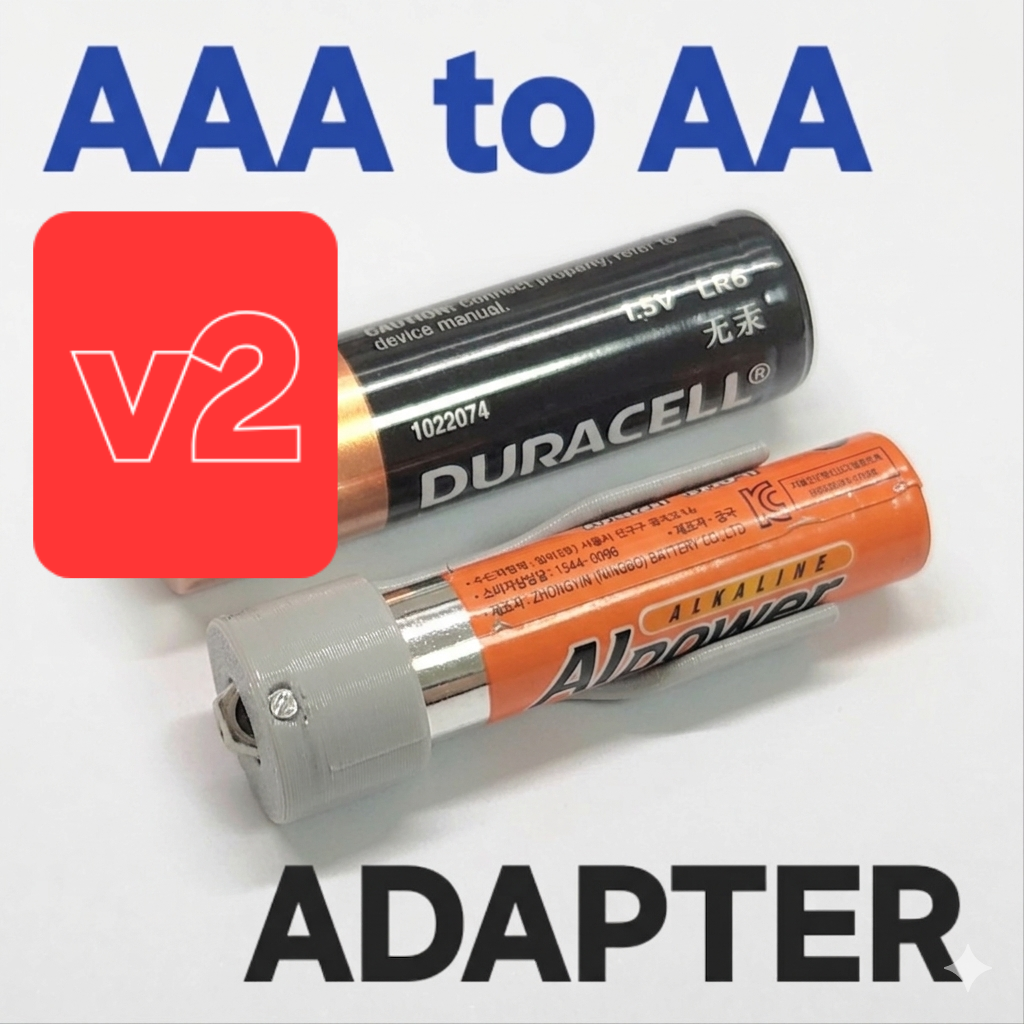 [V2] Simple AAA to AA Adapter (1 Nut, No Screws)