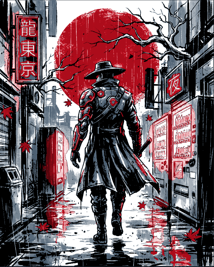 Japanese Neon Ronin Cowboy