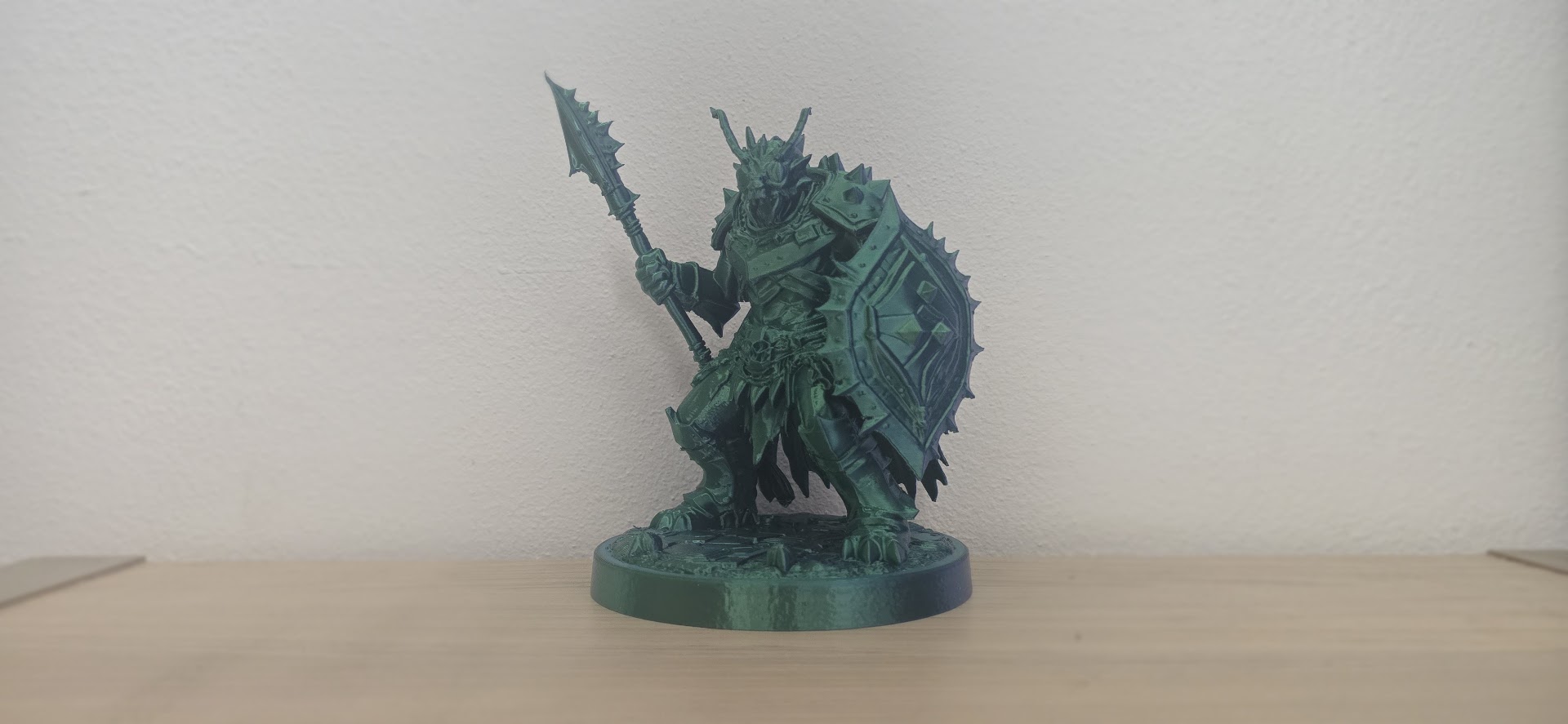 Green Lizardman Warrior with Spear and Heavy Shield