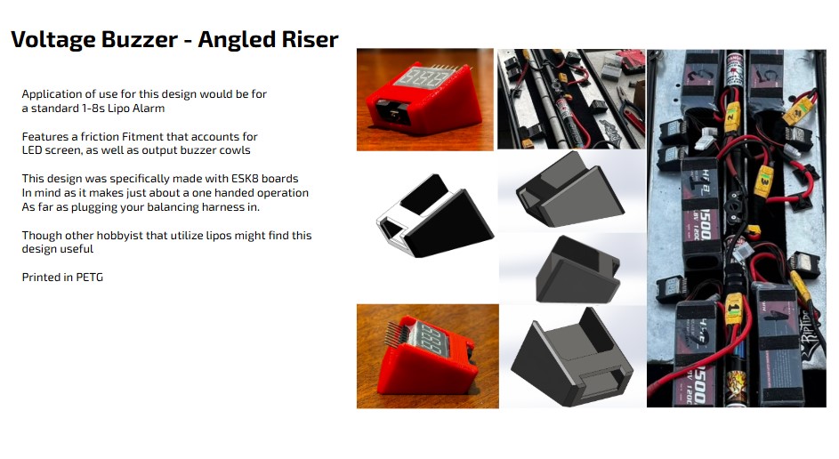Lipo Battery Voltage Tester / Voltage Buzzer Angle block / Caddy / Lipo Alarm