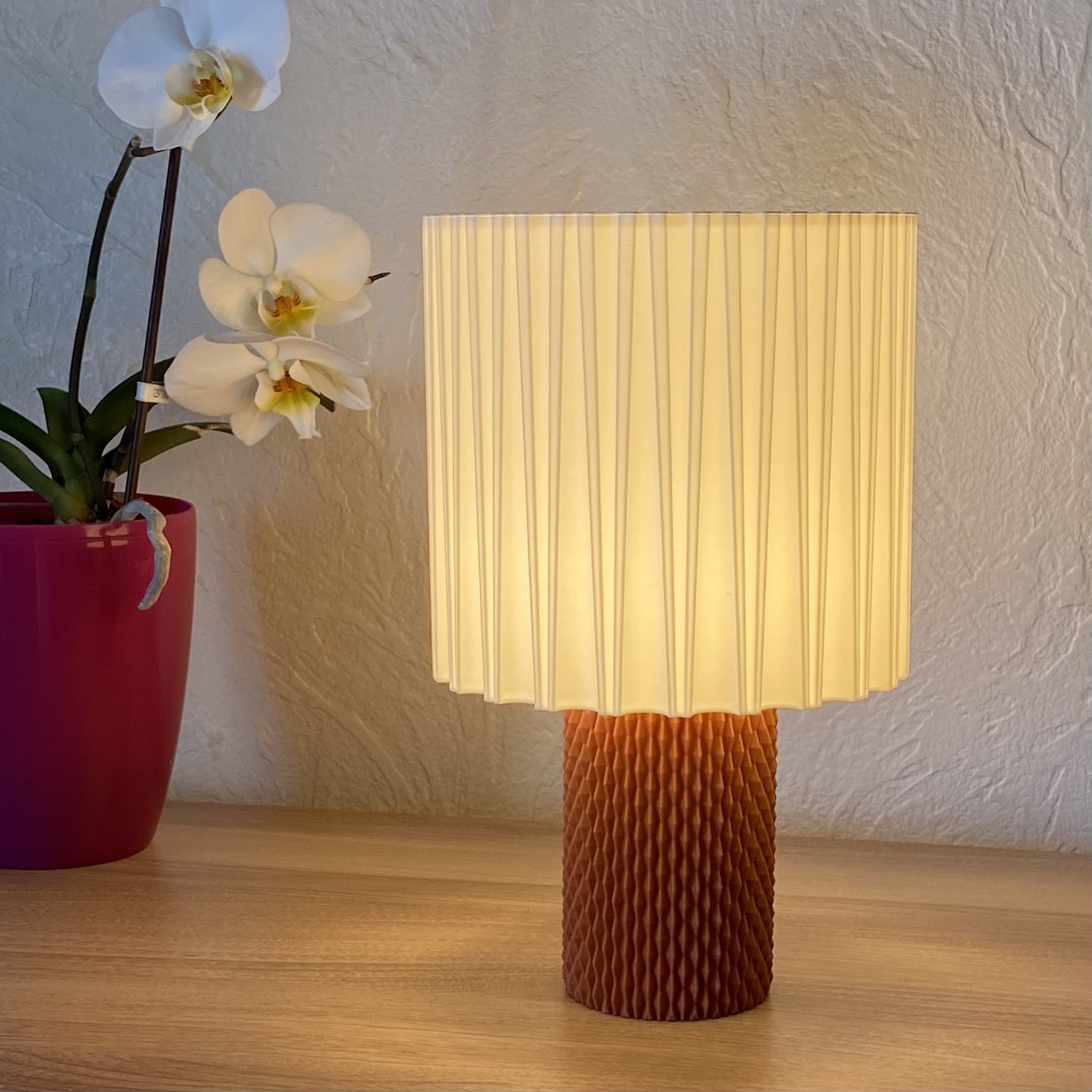 Japandi Table Lamp - Pleated Shade with Textured Tactile Base