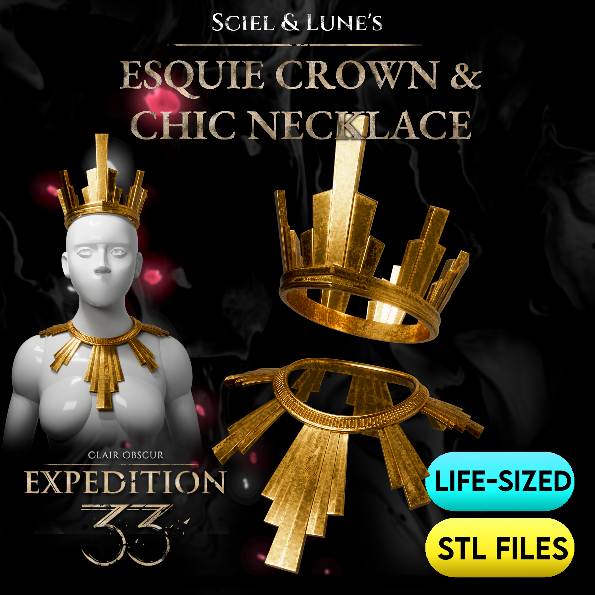 Expedition 33 Esquie Crown & Chic Necklace STL Files | Life Sized | High Detail