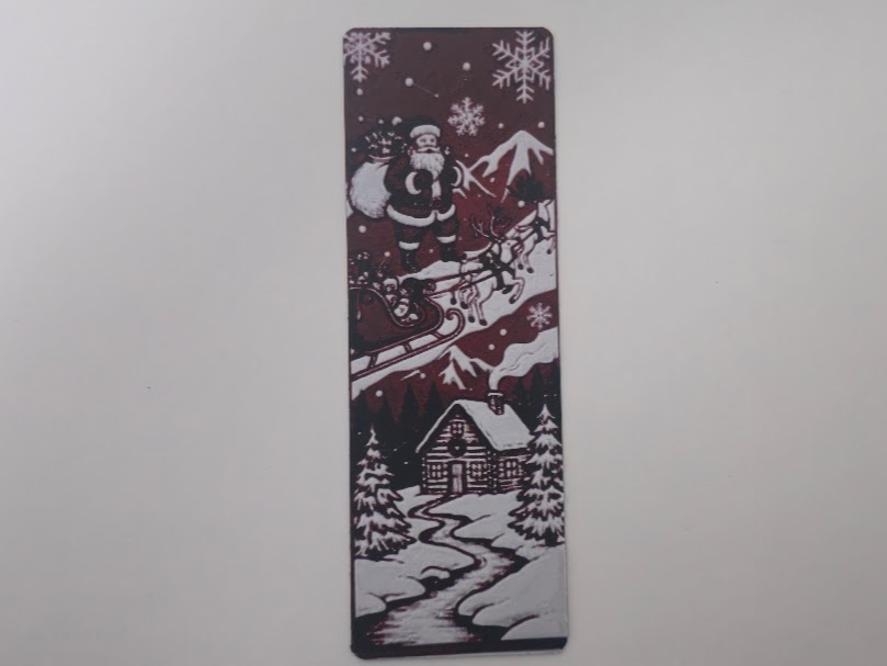 Santa Sleigh Flying Snowy Cabin Bookmark
