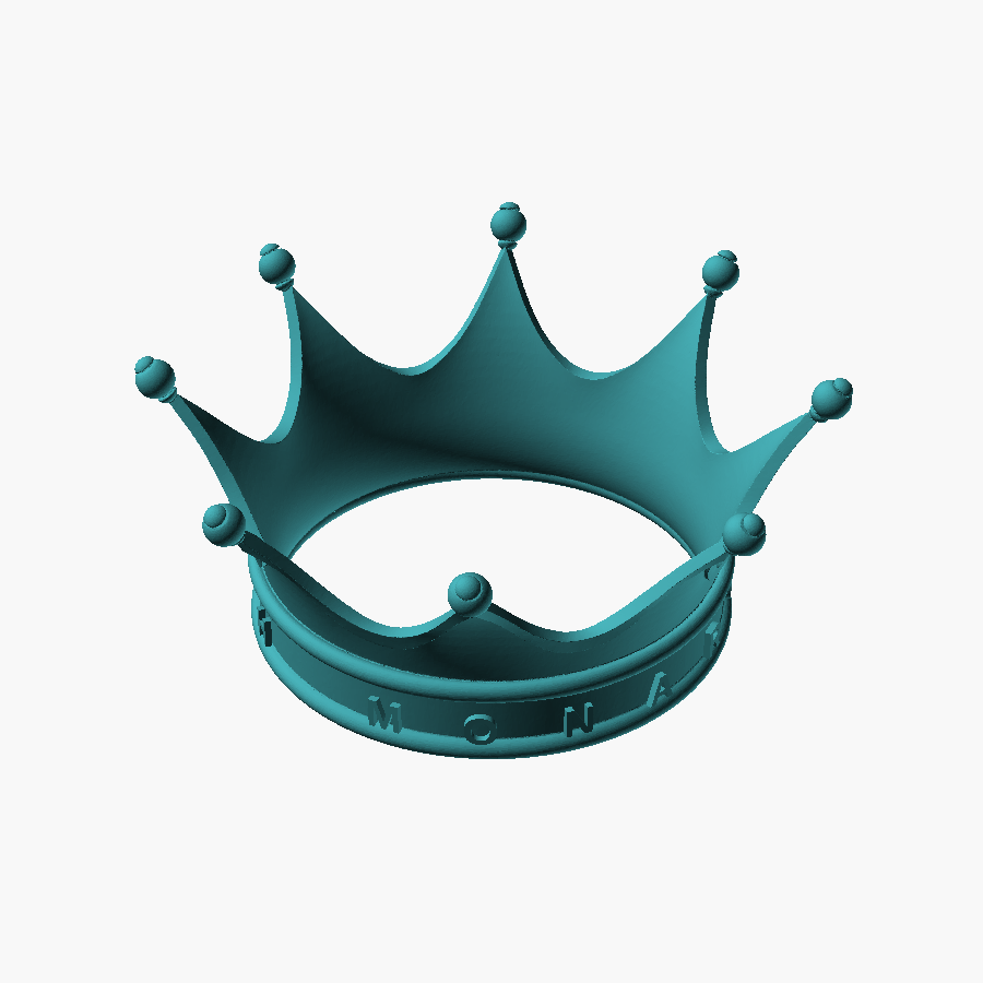 Monarch Crown Token (MTG) — 3-Colour Heraldic Crown, OpenSCAD