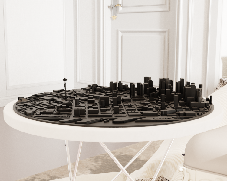 Seattle Skyline & Space Needle – Circular Topographic Map STL